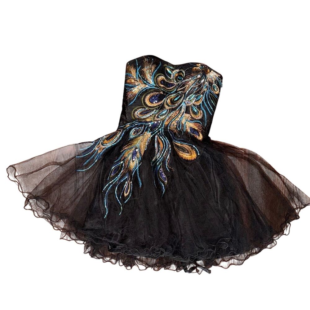 Grace Karin Peacock Embroidered Tulle Mini Dress - Size 6